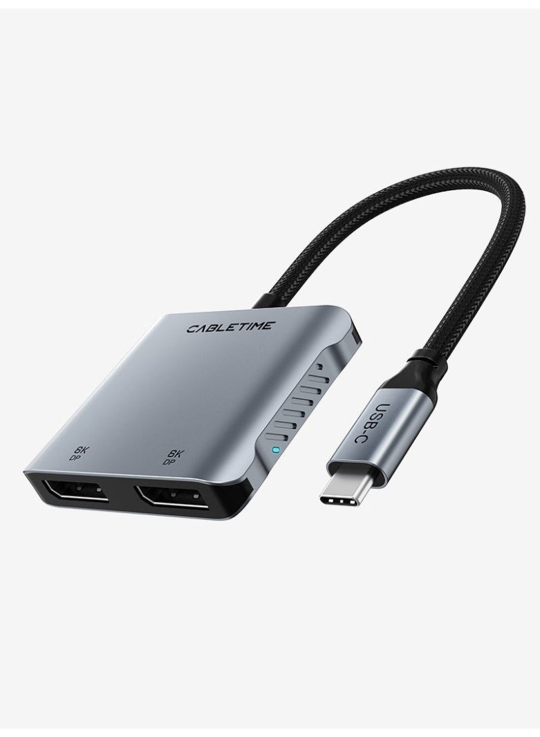 CABLETIME 8K 4 IN 1 USB C TO DUAL DP ADAPTER HUB COMPATIBLE WITH DELL XPS 13 15,LENOVO ,SUMSUNG CHROMEBOOK - Image 1